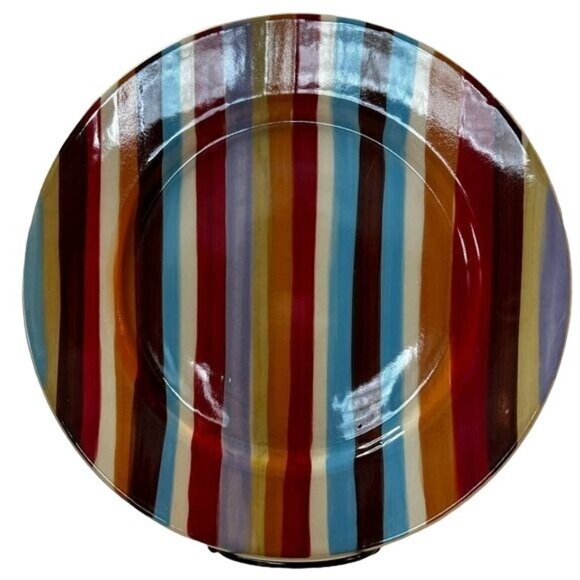 Pier 1 Imports Urban Groove Stripe Hand Painted Stoneware 11" Dinner Plate EUC - Picture 1 of 4